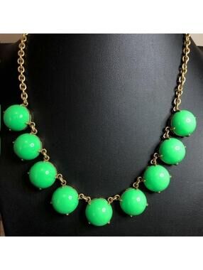 B3213 J.Crew Neon Green Bubble Statement Necklace Gold Tone 16-18"